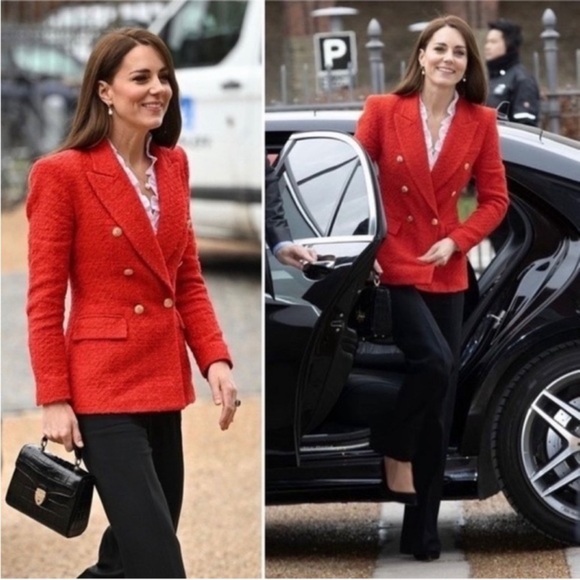 NWT ZARA Textured Double Breasted Red Tweed Blazer Jacket Blogger Favorite - Picture 2 of 15